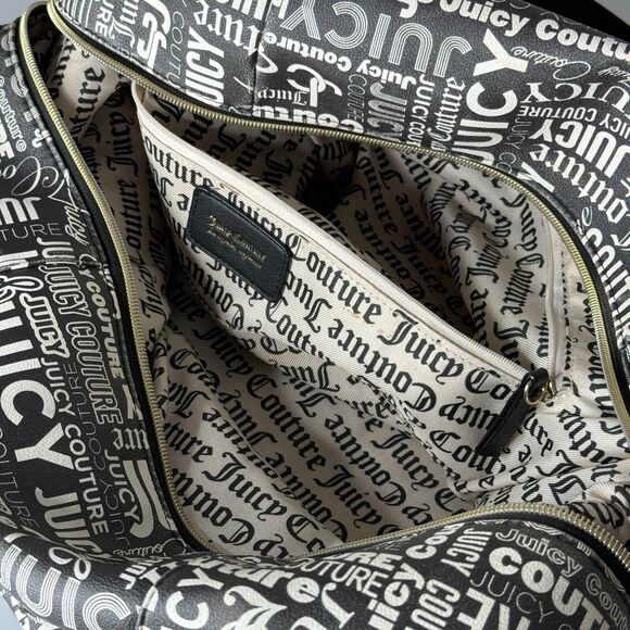 Juicy Couture Weekender Bag Black White Wordplay Print Duffle Gym - Picture 6 of 16